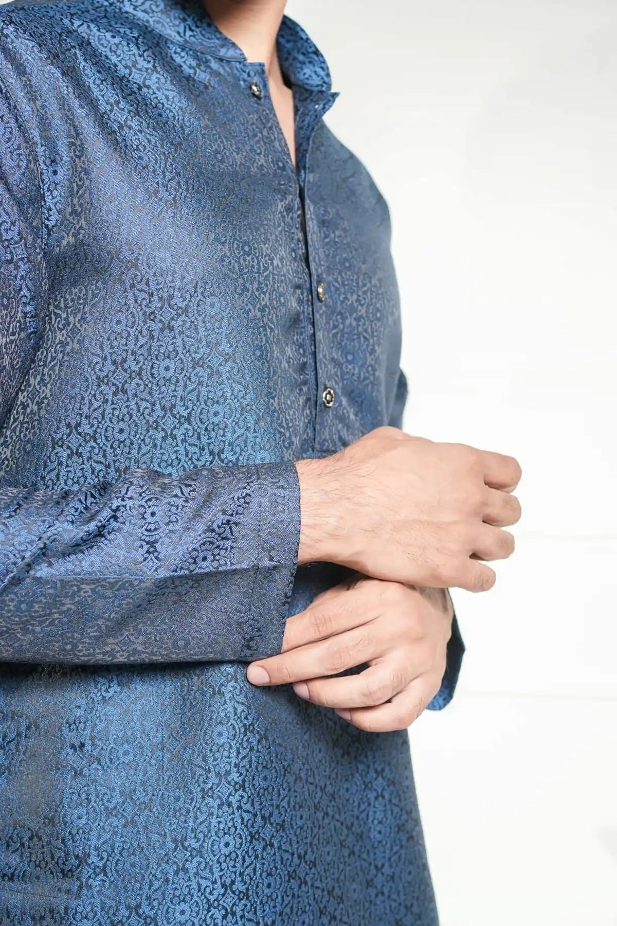 Royal Blue Kurta, Designer Jacquard Kurta - Kavarsa
