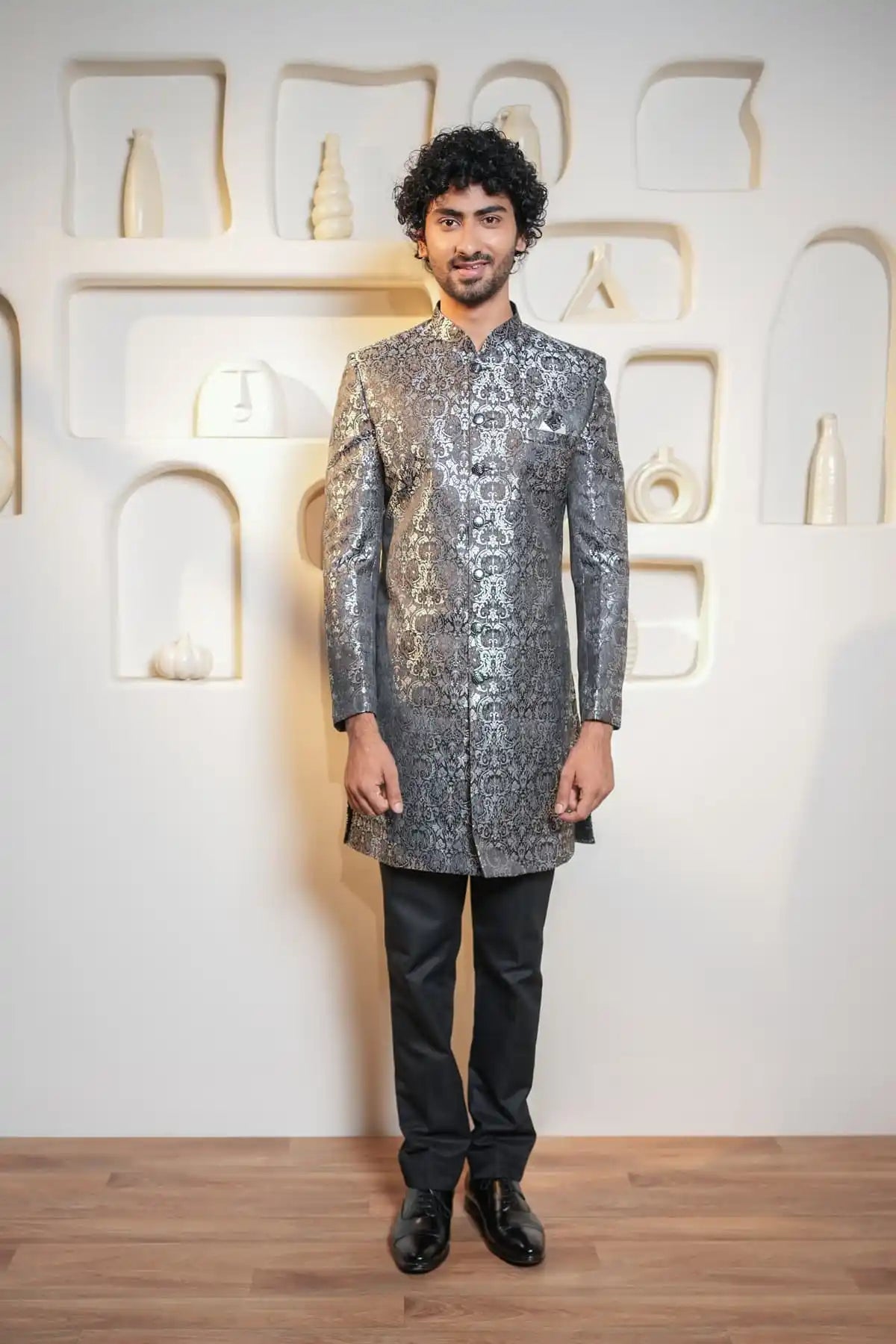 Royal Grey Indo-Western, Designer Jacquard Indo-Western - Kavarsa