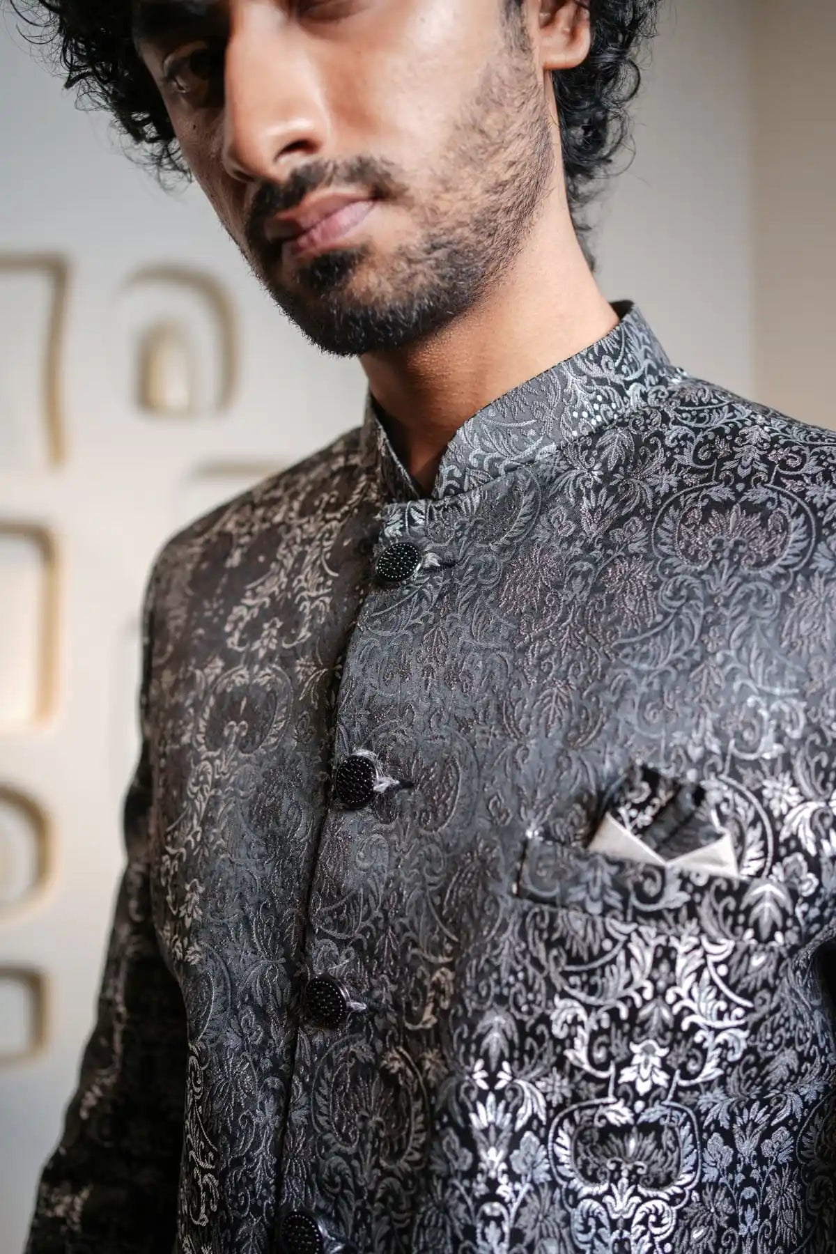Royal Grey Indo-Western, Designer Jacquard Indo-Western - Kavarsa