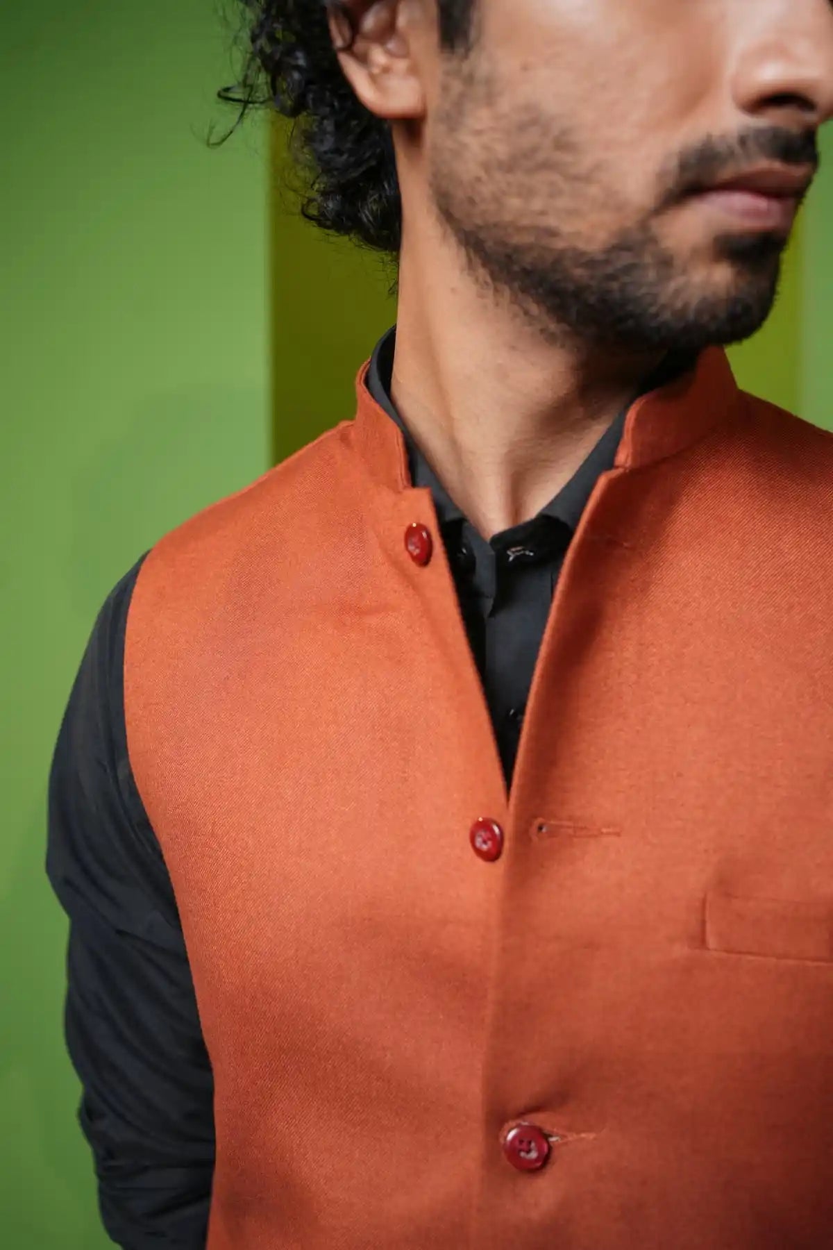 Rust Orange Nehru Jacket, Formal Nehru Jacket - Kavarsa