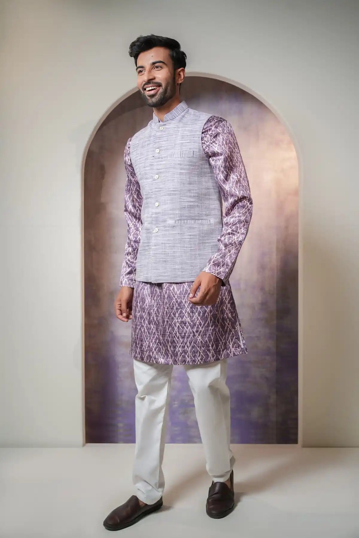 Stylish Lavender Gray Nehru Jacket, Khadi Nehru Jacket - Kavarsa