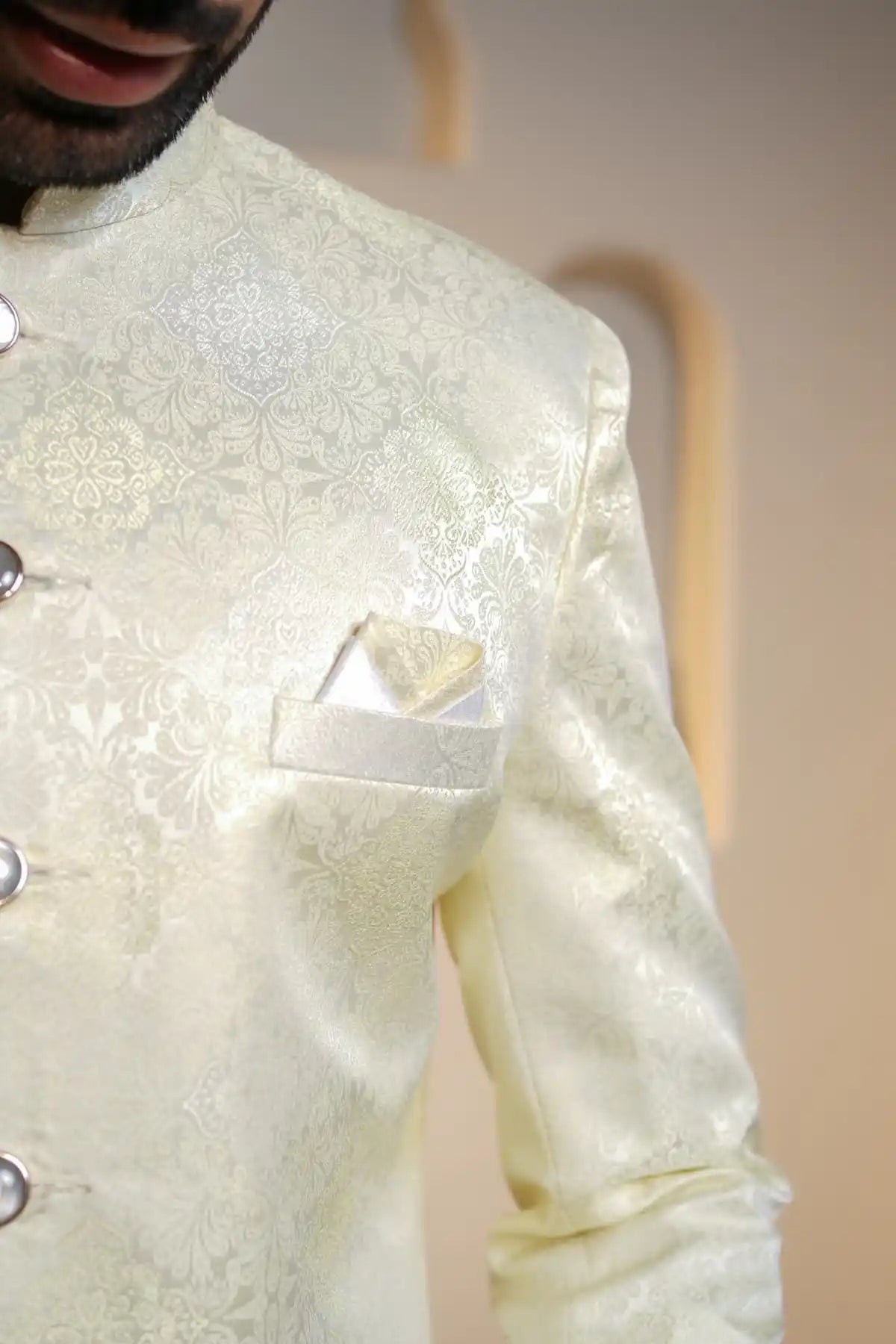 Yellow Patterned Indo-Western, Designer Jacquard Indo-Western - Kavarsa