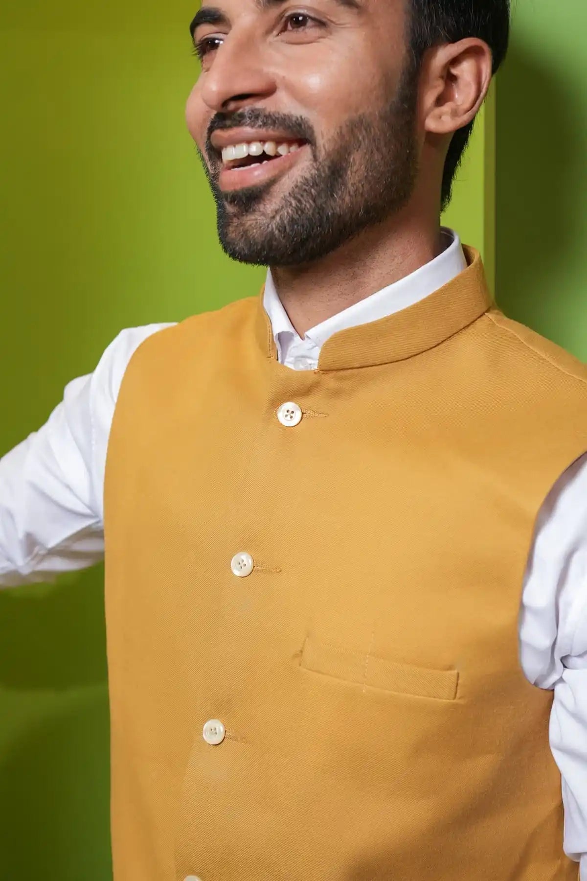 Yellow Textured Nehru Jacket, Formal Nehru Jacket - Kavarsa