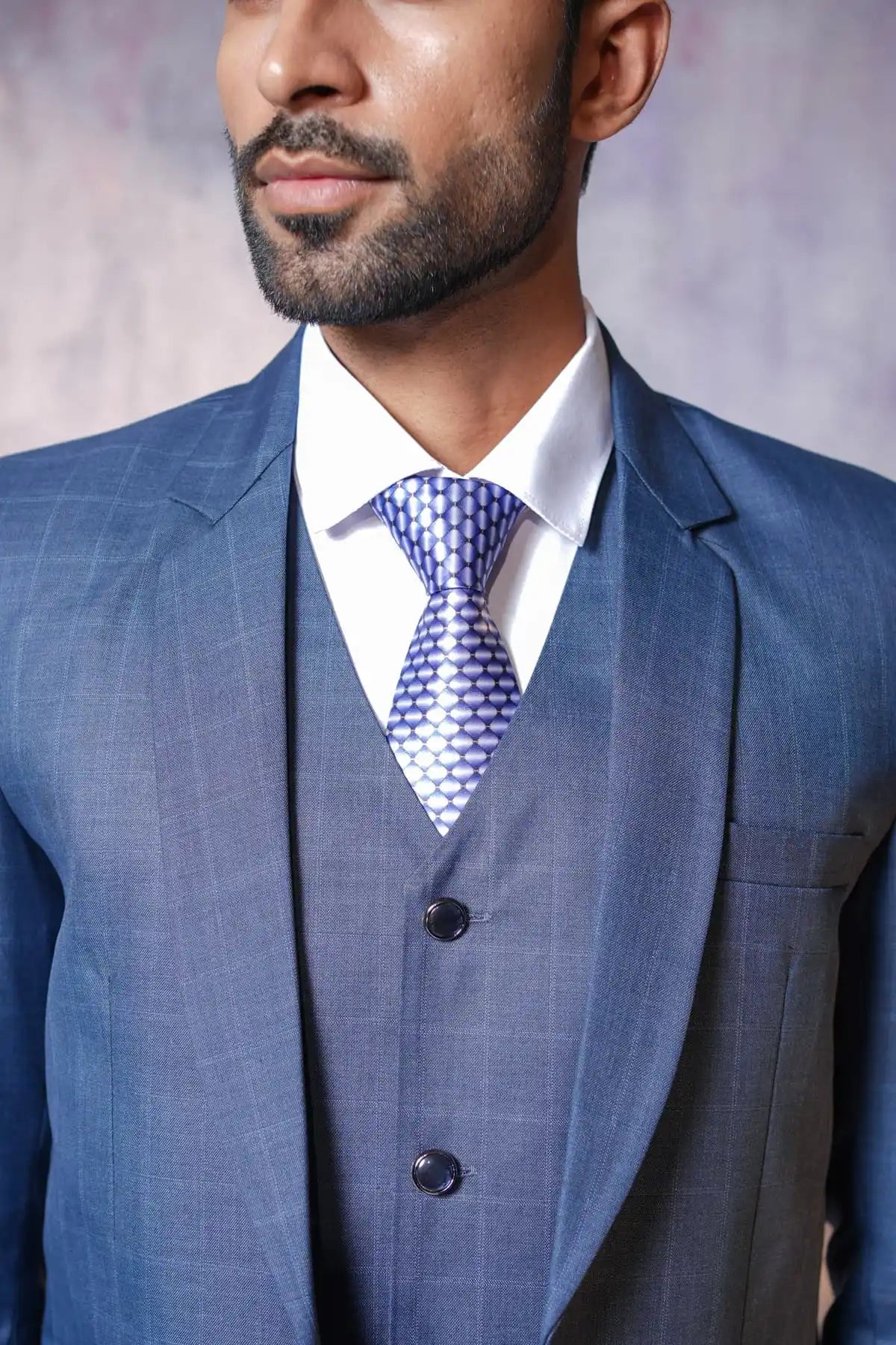 Blue Checked Three-Piece Suit, 3-PC Suit - Kavarsa
