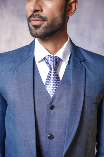 Blue Checked Three-Piece Suit, 3-PC Suit - Kavarsa
