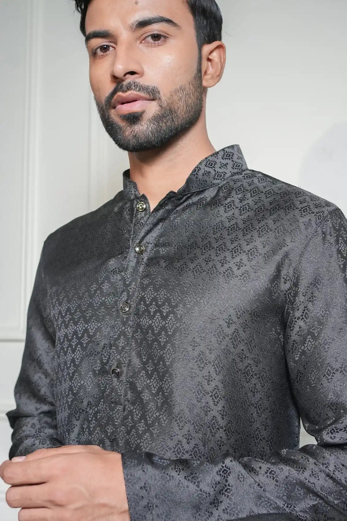 Classic Charcoal Kurta, Designer Jacquard Kurta - Kavarsa