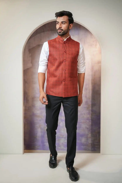 Classic Copper Red Nehru Jacket Formal Nehru Jacket - Kavarsa