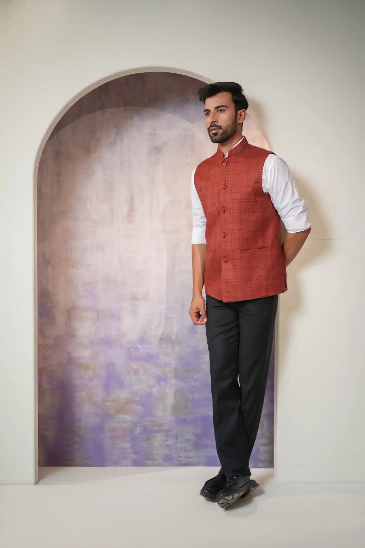 Classic Copper Red Nehru Jacket Formal Nehru Jacket - Kavarsa