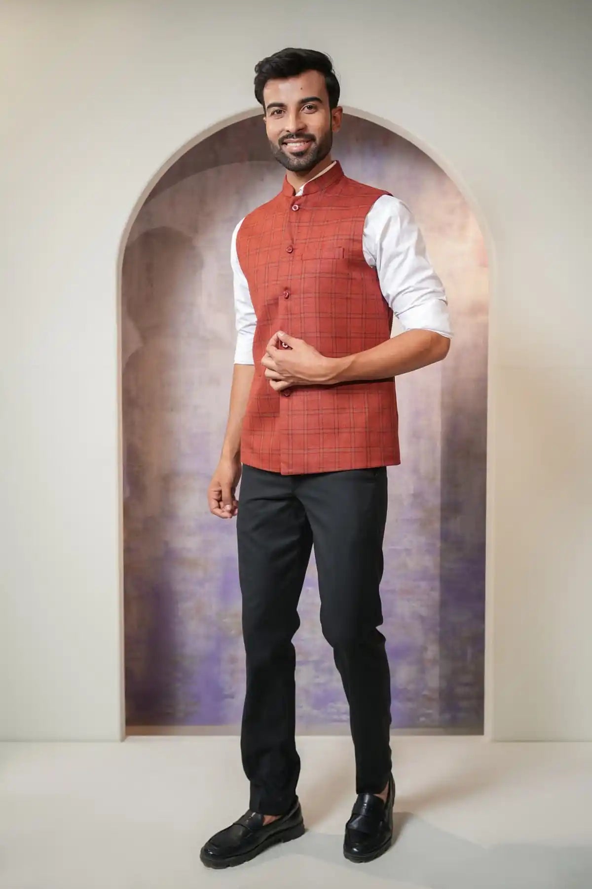 Classic Copper Red Nehru Jacket Formal Nehru Jacket - Kavarsa