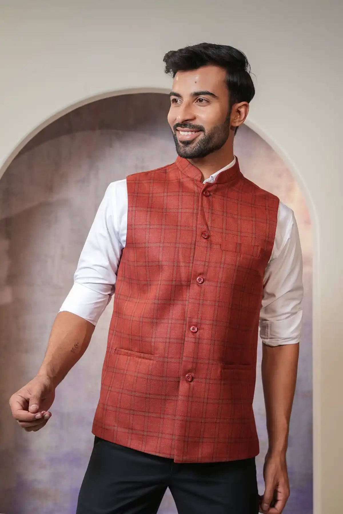 Classic Copper Red Nehru Jacket Formal Nehru Jacket - Kavarsa