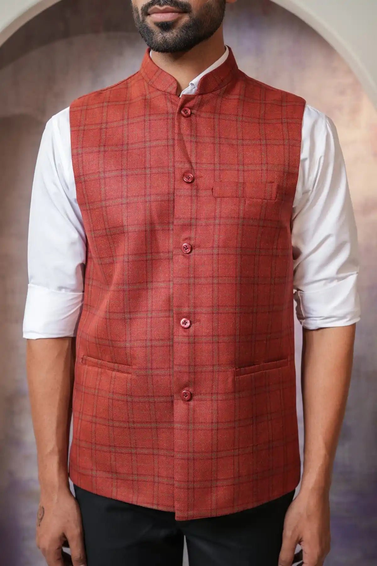 Classic Copper Red Nehru Jacket Formal Nehru Jacket - Kavarsa
