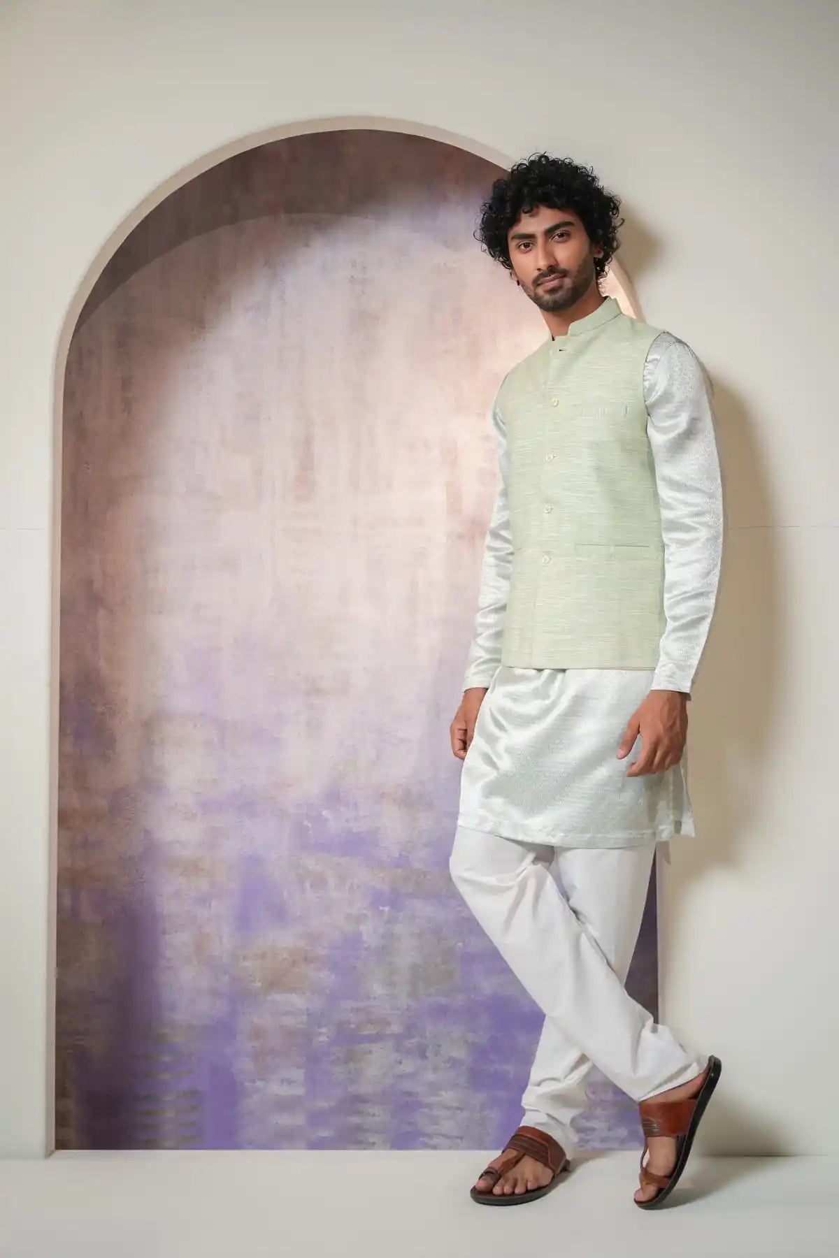 Classic Green Khadi Nehru Jacket, Khadi Nehru Jacket - Kavarsa