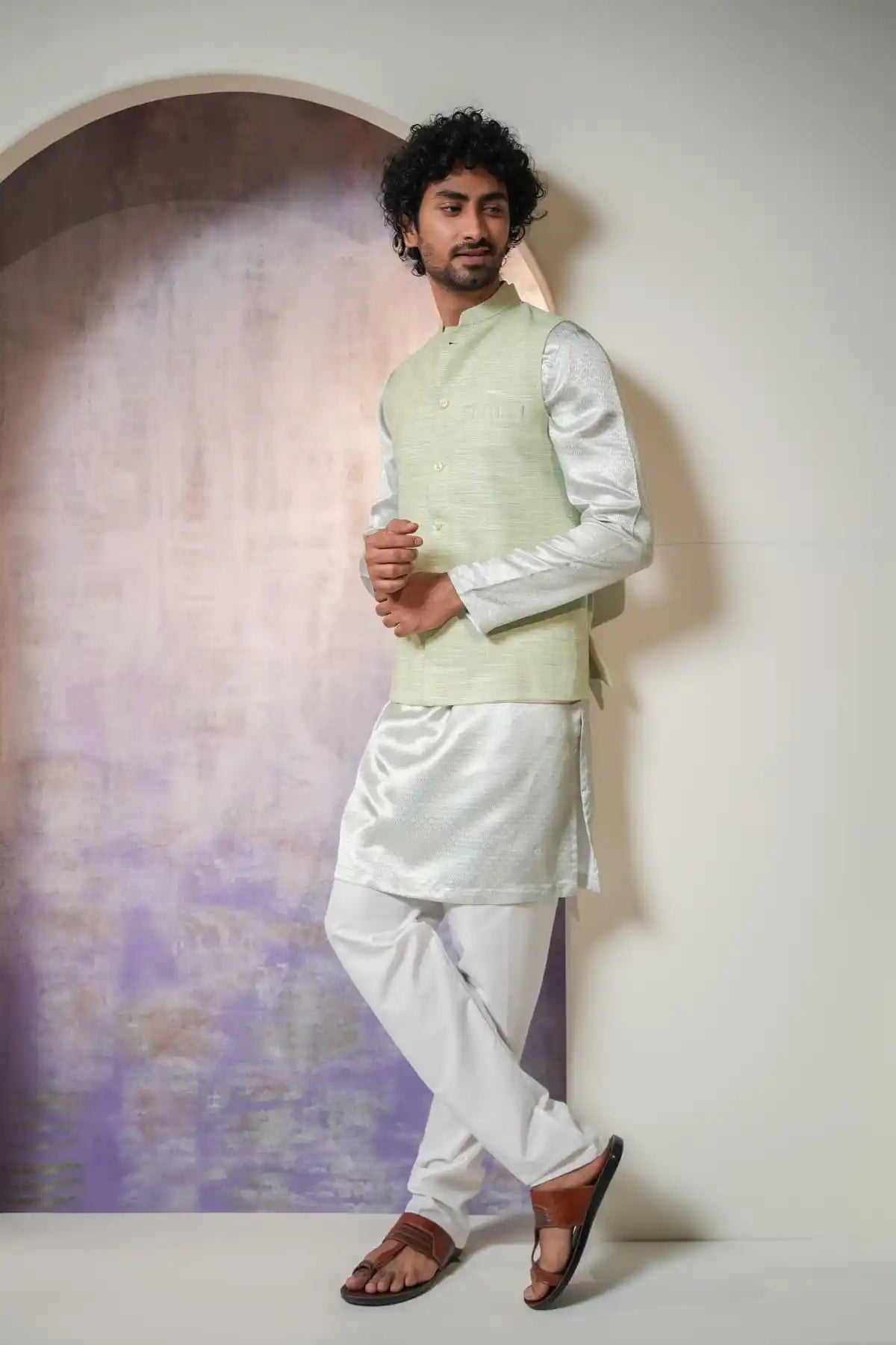 Classic Green Khadi Nehru Jacket, Khadi Nehru Jacket - Kavarsa