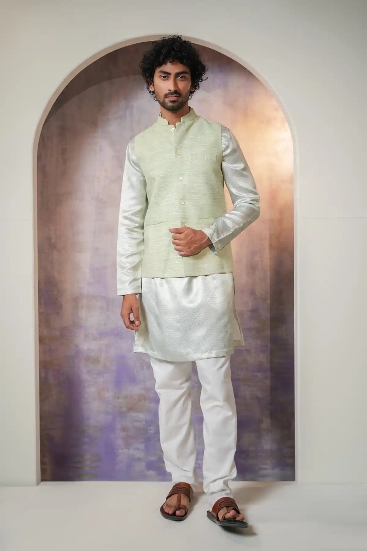 Classic Green Khadi Nehru Jacket, Khadi Nehru Jacket - Kavarsa
