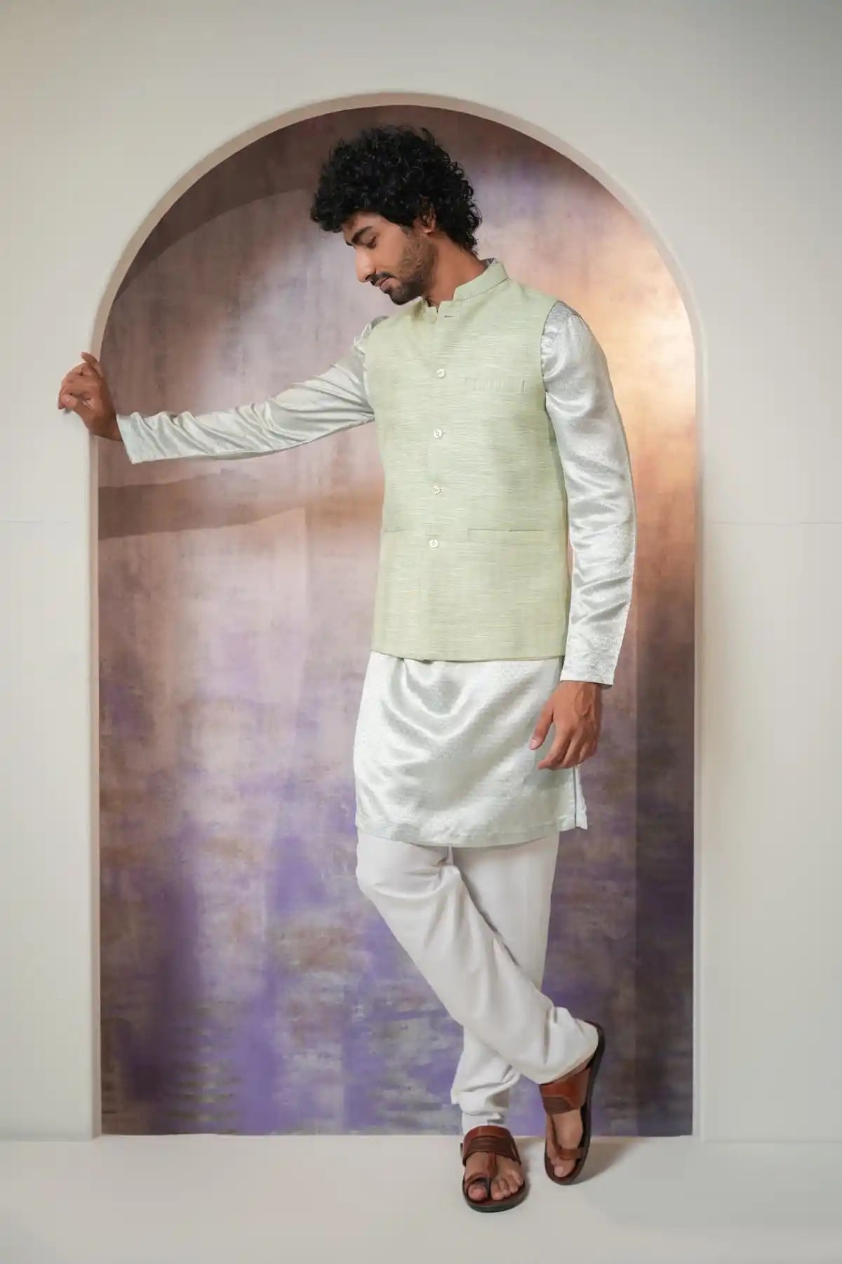 Classic Green Khadi Nehru Jacket, Khadi Nehru Jacket - Kavarsa