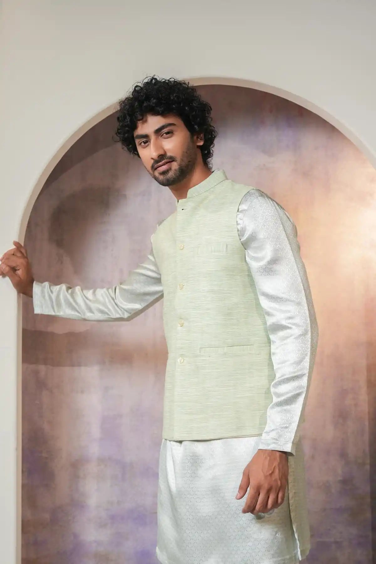 Classic Green Khadi Nehru Jacket, Khadi Nehru Jacket - Kavarsa