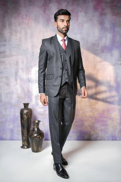 Classic Grey Checked Three-Piece Suit, 3-PC Suit - Kavarsa