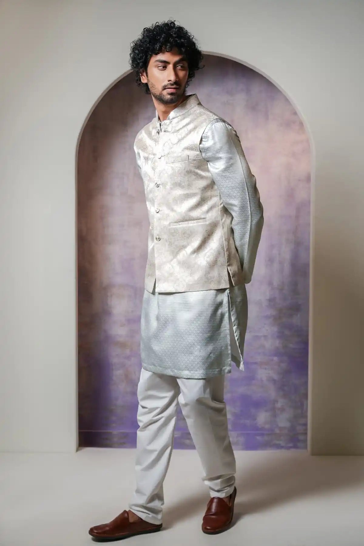 Classic White Nehru Jacket, Designer Jacquard Nehru Jacket - Kavarsa