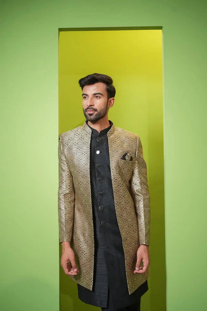 Crayola Silver And Black Jacquard Indo-Western 2-PC - Kavarsa