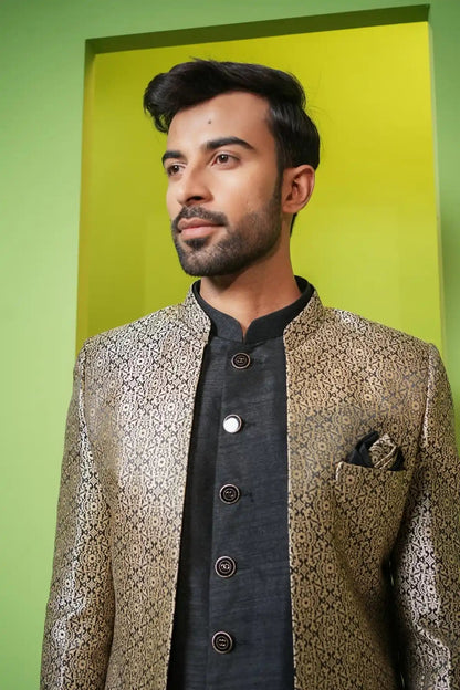 Crayola Silver And Black Jacquard Indo-Western 2-PC - Kavarsa
