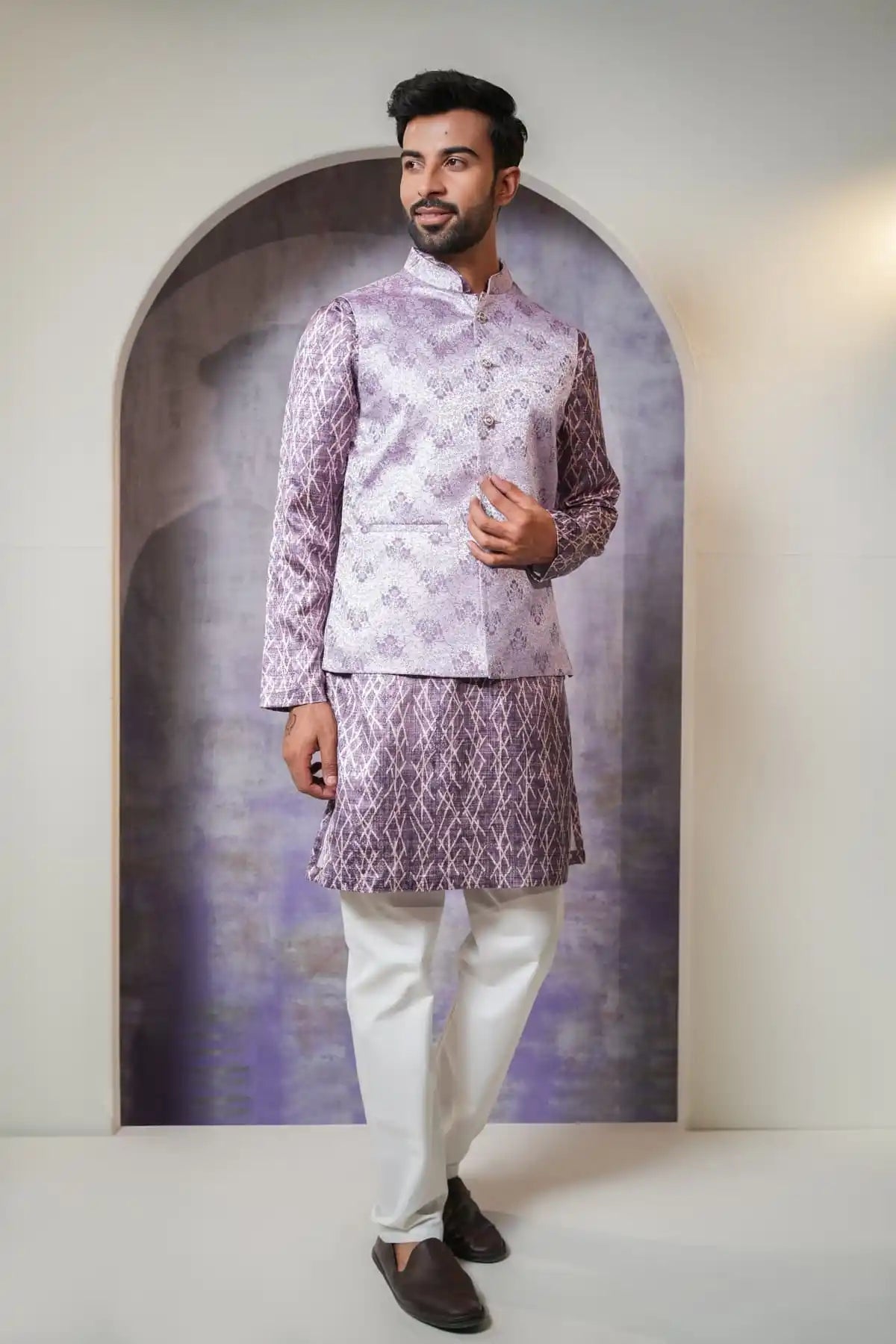 Designer Jacquard Nehru Jacket - Kavarsa