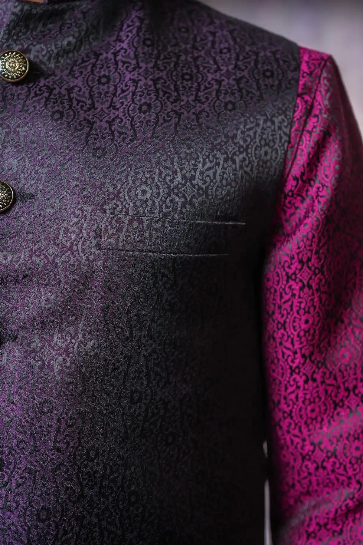 Elegant Black Floral Nehru Jacket, Designer Jacquard Nehru Jacket - Kavarsa