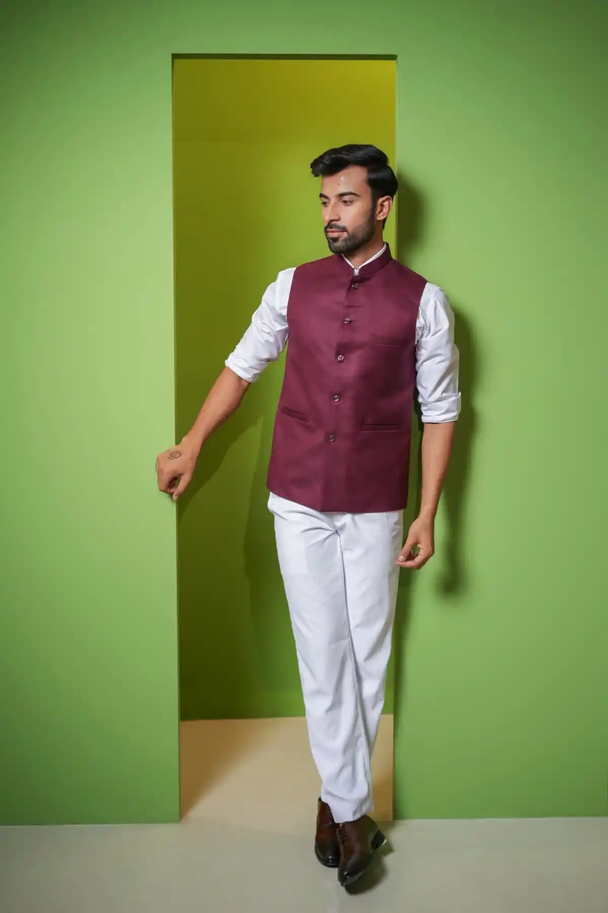 Elegant Clarlet Red Nehru Jacket, Formal Nehru Jacket - Kavarsa