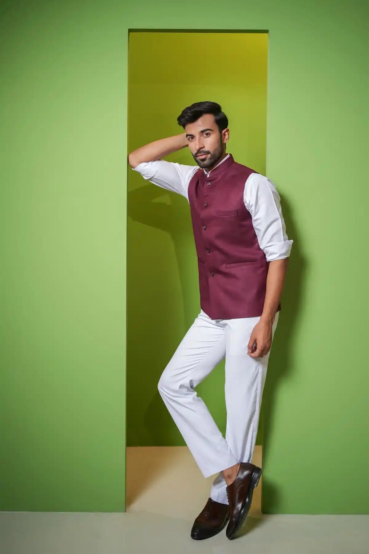 Elegant Clarlet Red Nehru Jacket, Formal Nehru Jacket - Kavarsa