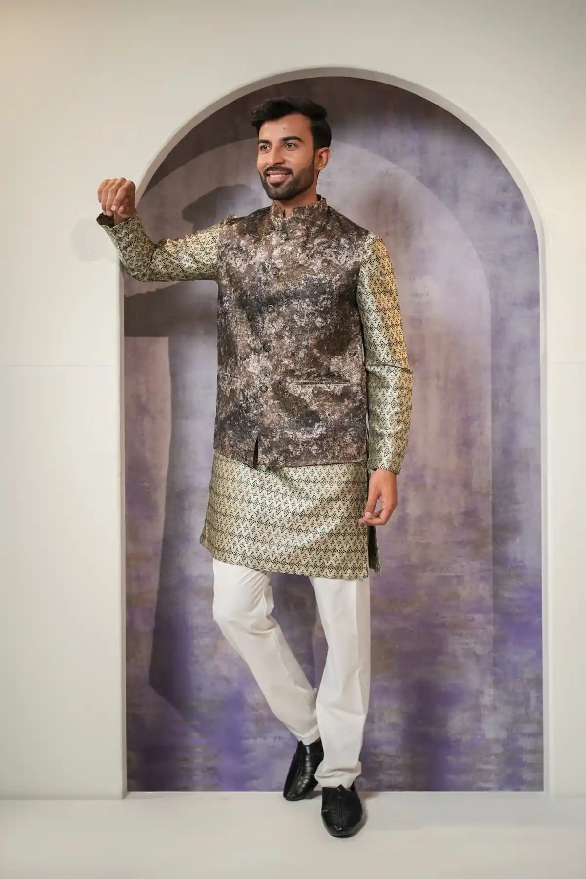 Floral Light Pink Nehru Jacket - Kavarsa