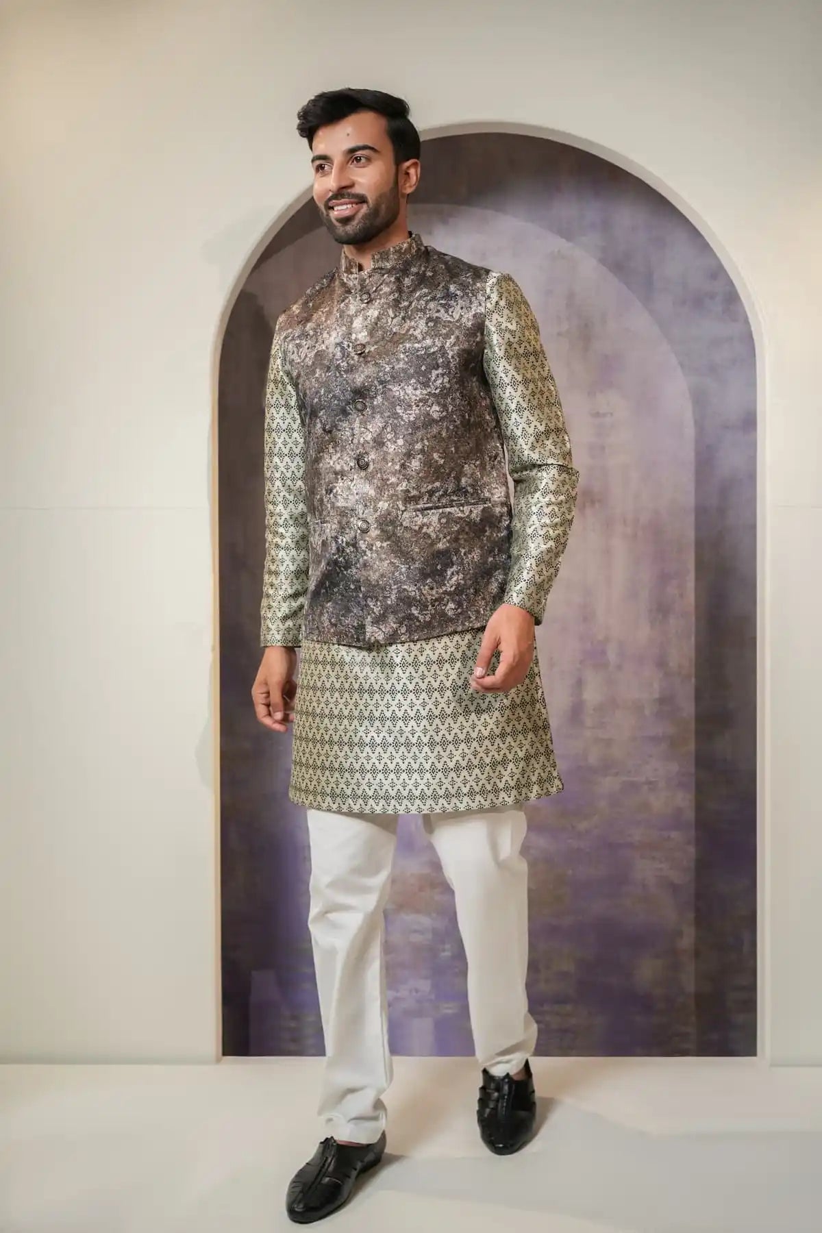 Floral Light Pink Nehru Jacket - Kavarsa