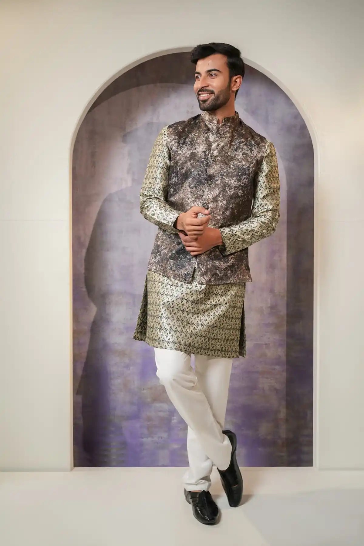 Floral Light Pink Nehru Jacket - Kavarsa