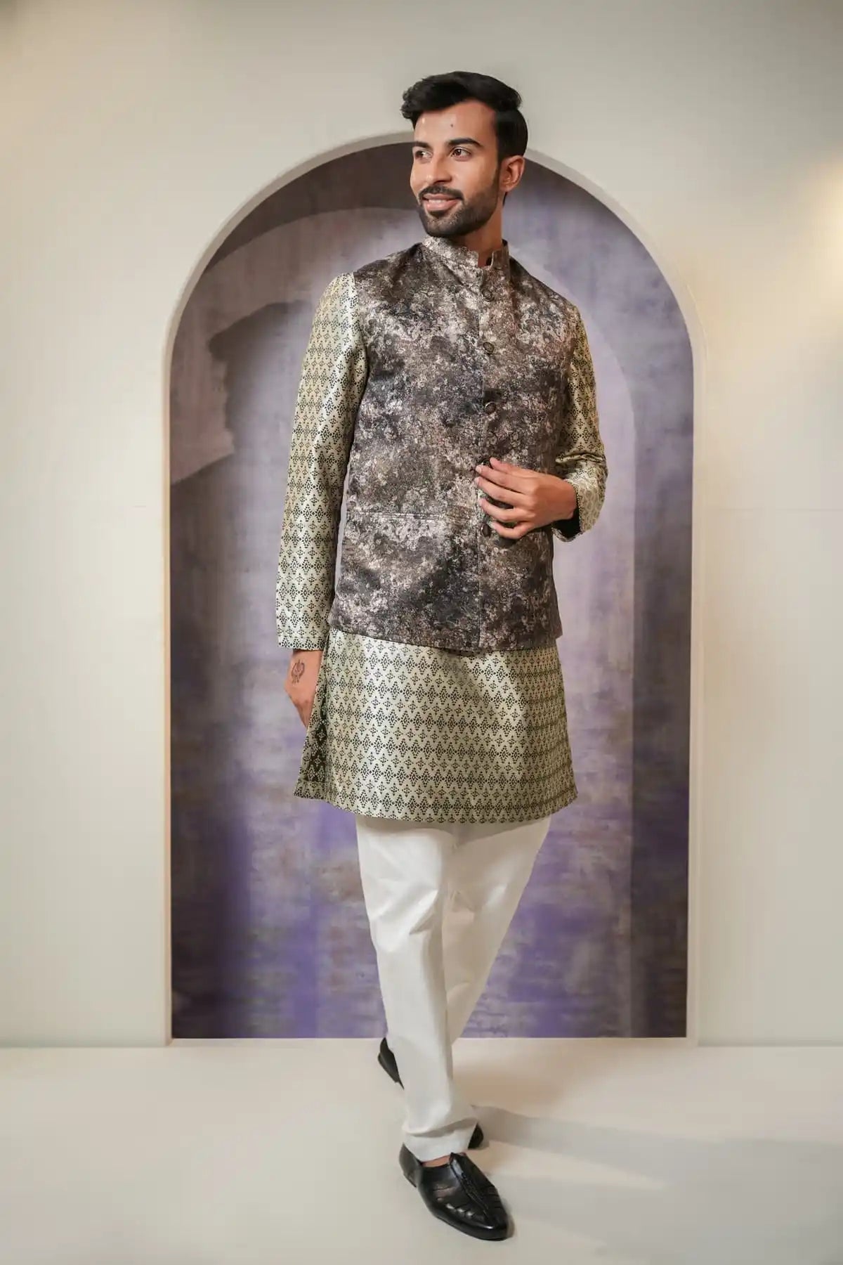 Floral Light Pink Nehru Jacket - Kavarsa