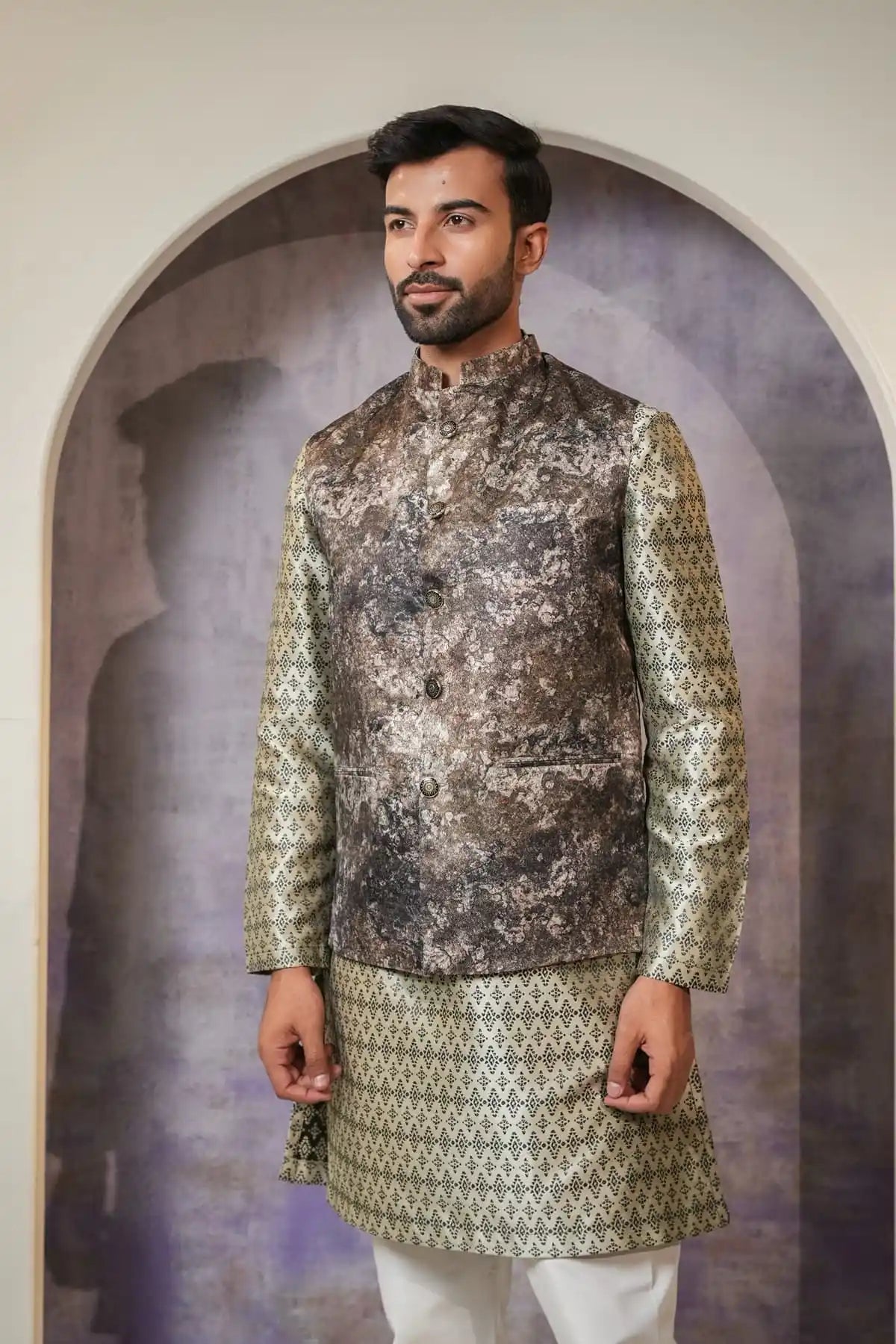 Floral Light Pink Nehru Jacket - Kavarsa