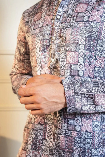 Heritage Mosaic Kurta, Printed Jacquard Kurta - Kavarsa