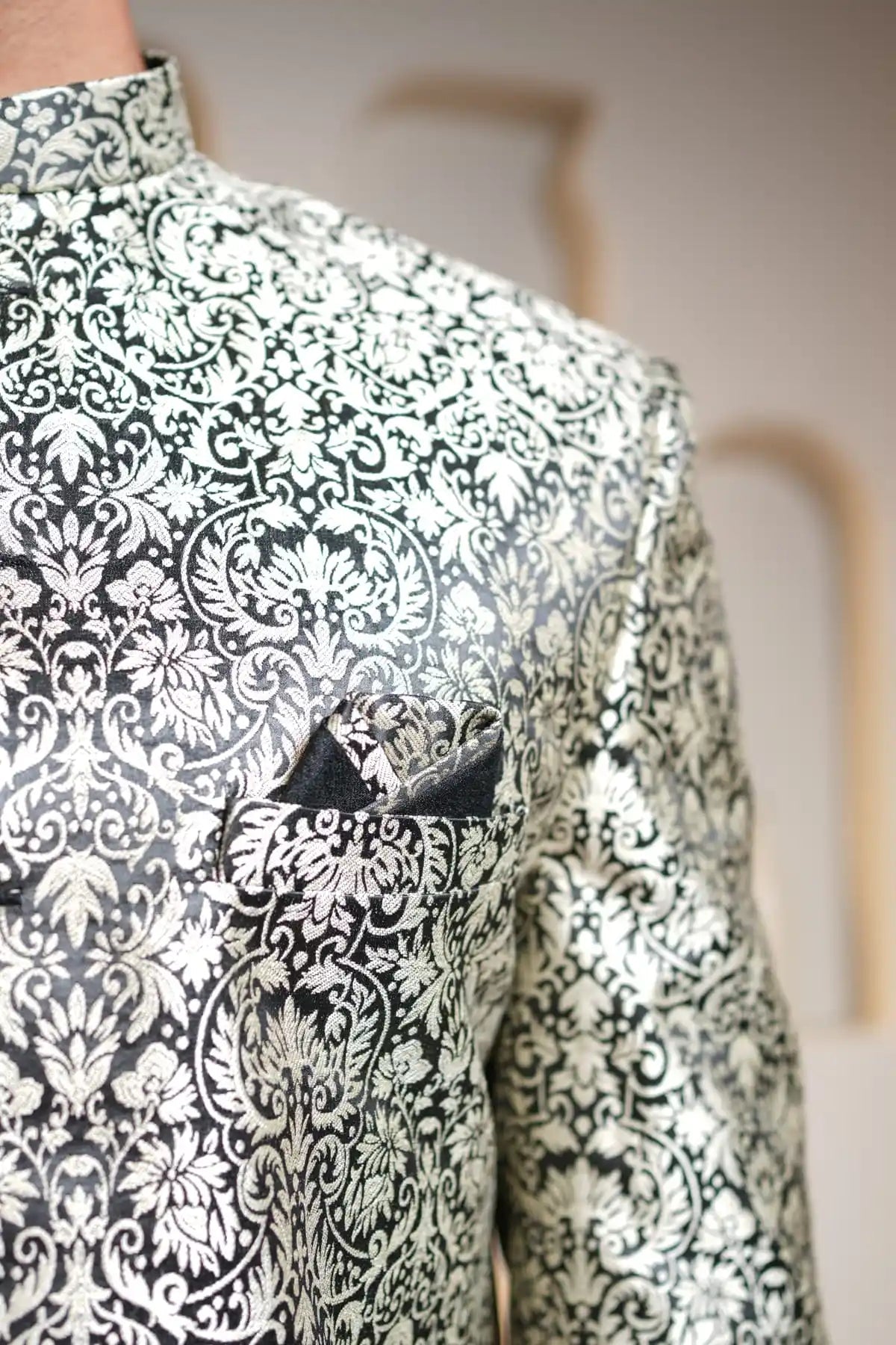 Ivory Black Brocade Indo-Western, Designer Jacquard Indo-Western - Kavarsa