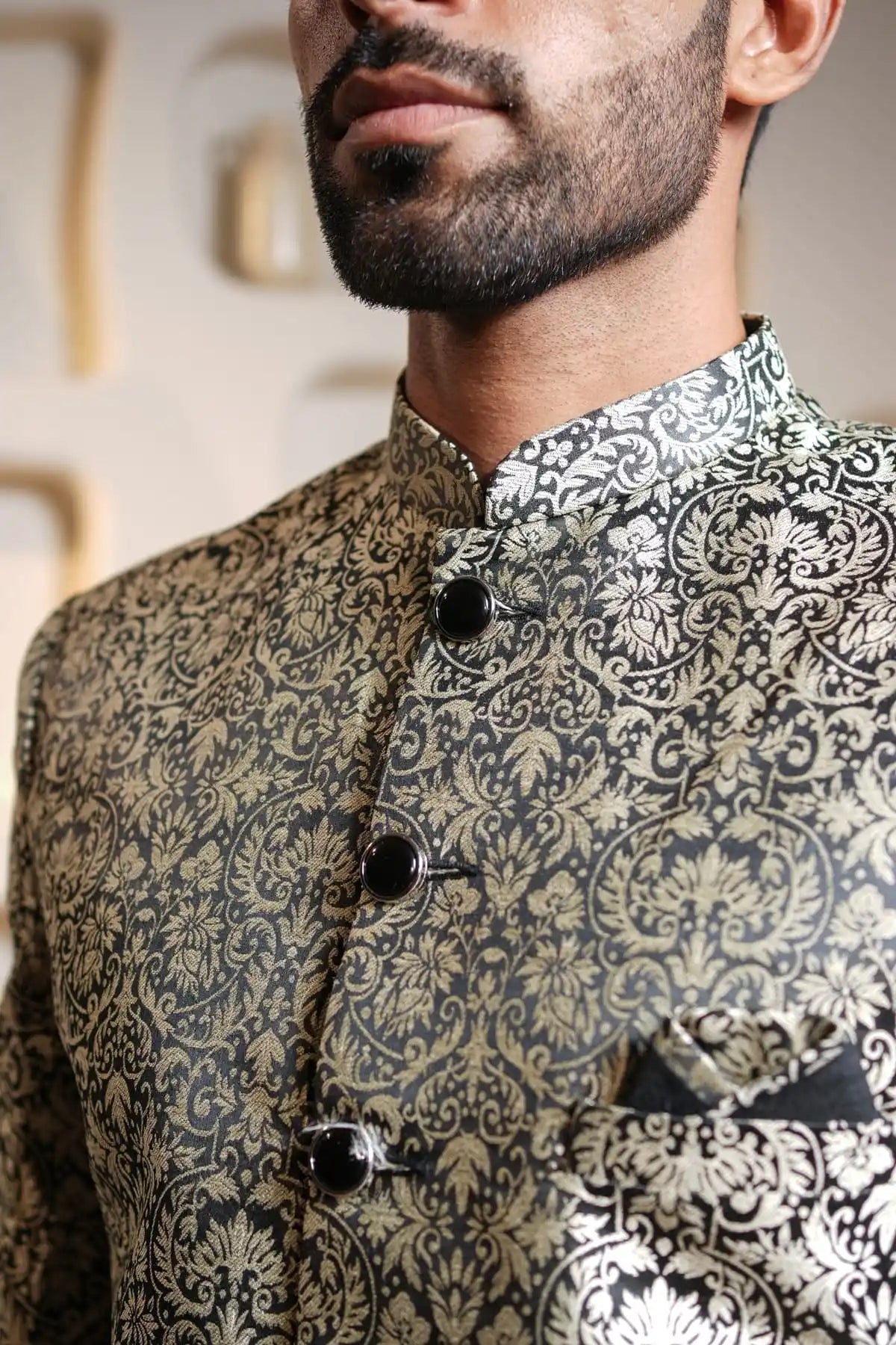 Ivory Black Brocade Indo-Western, Designer Jacquard Indo-Western - Kavarsa