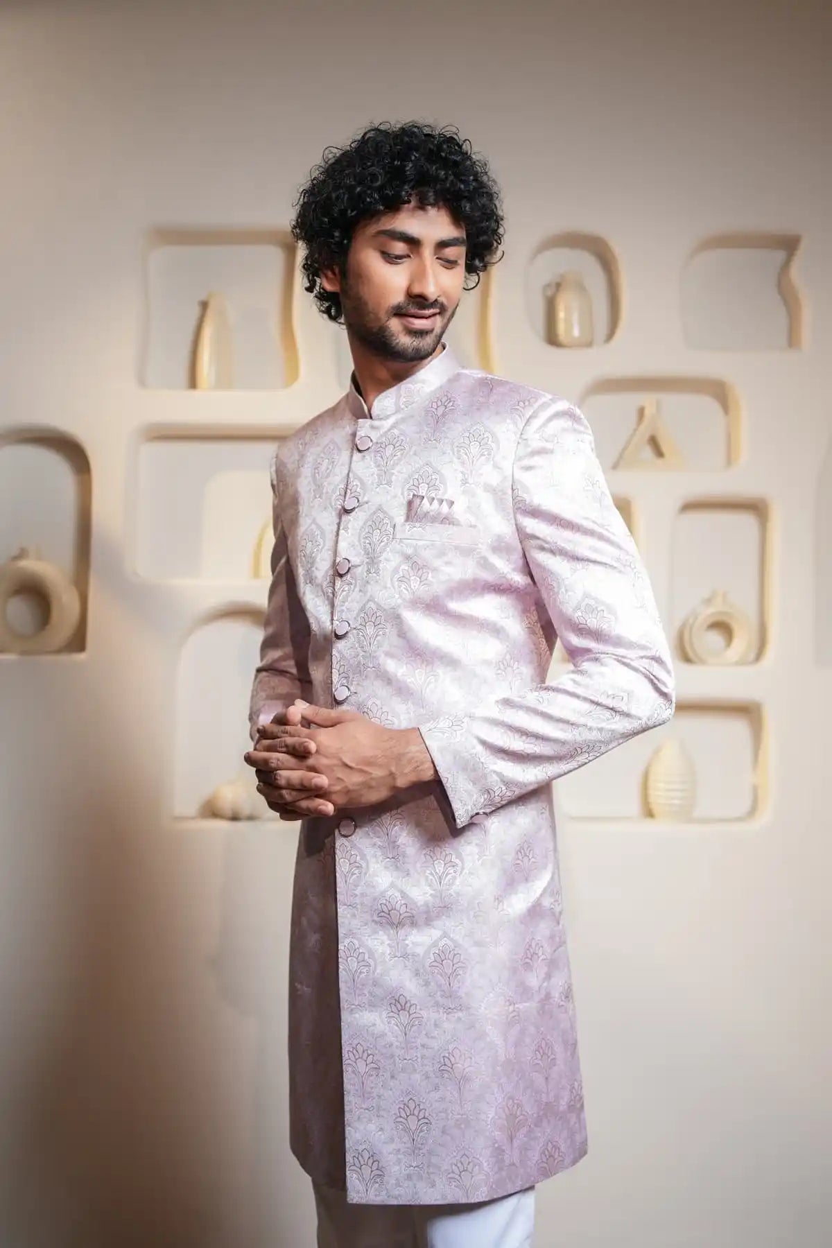Lilac Regal Indo-Western, Designer Jacquard Indo-Western - Kavarsa