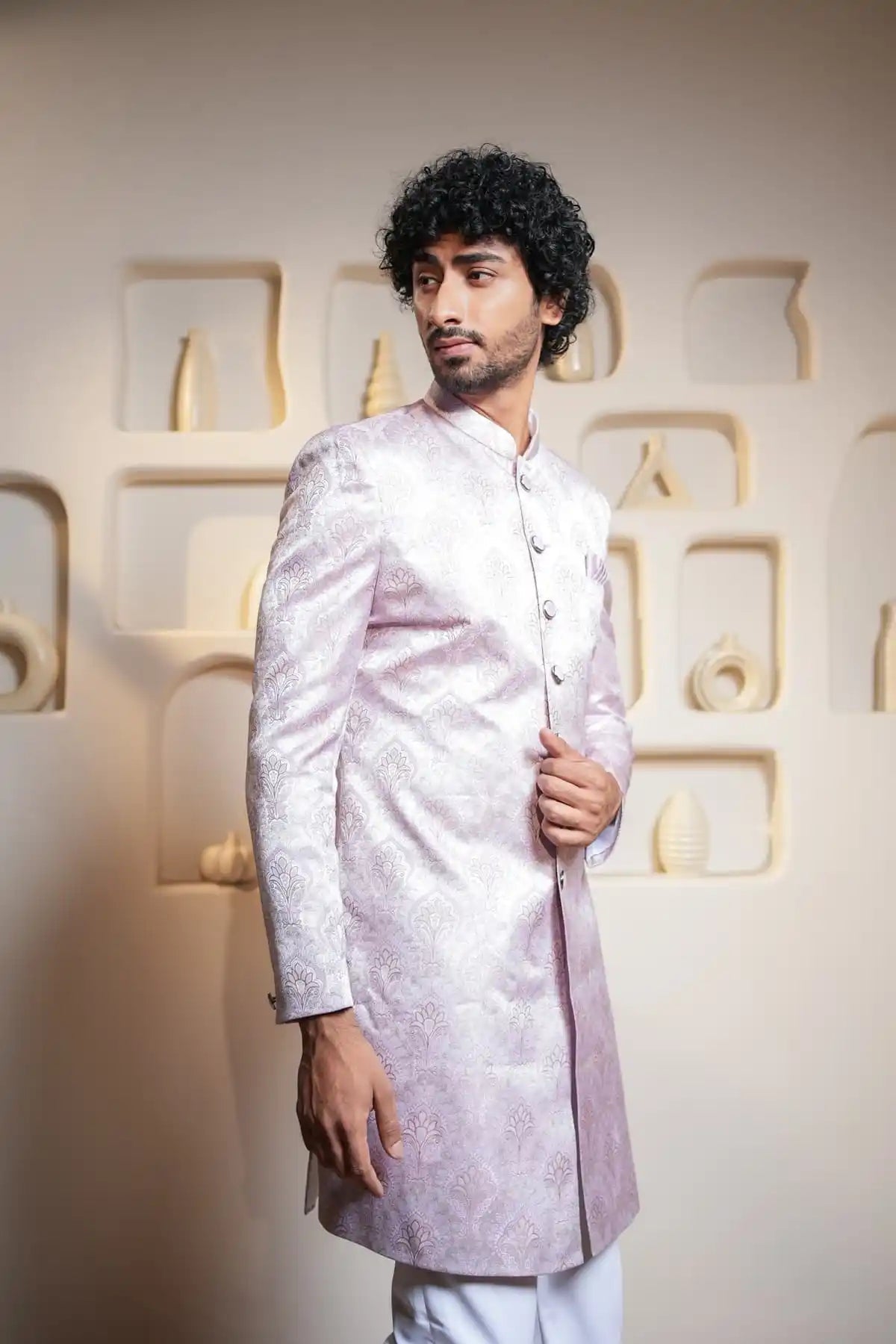Lilac Regal Indo-Western, Designer Jacquard Indo-Western - Kavarsa