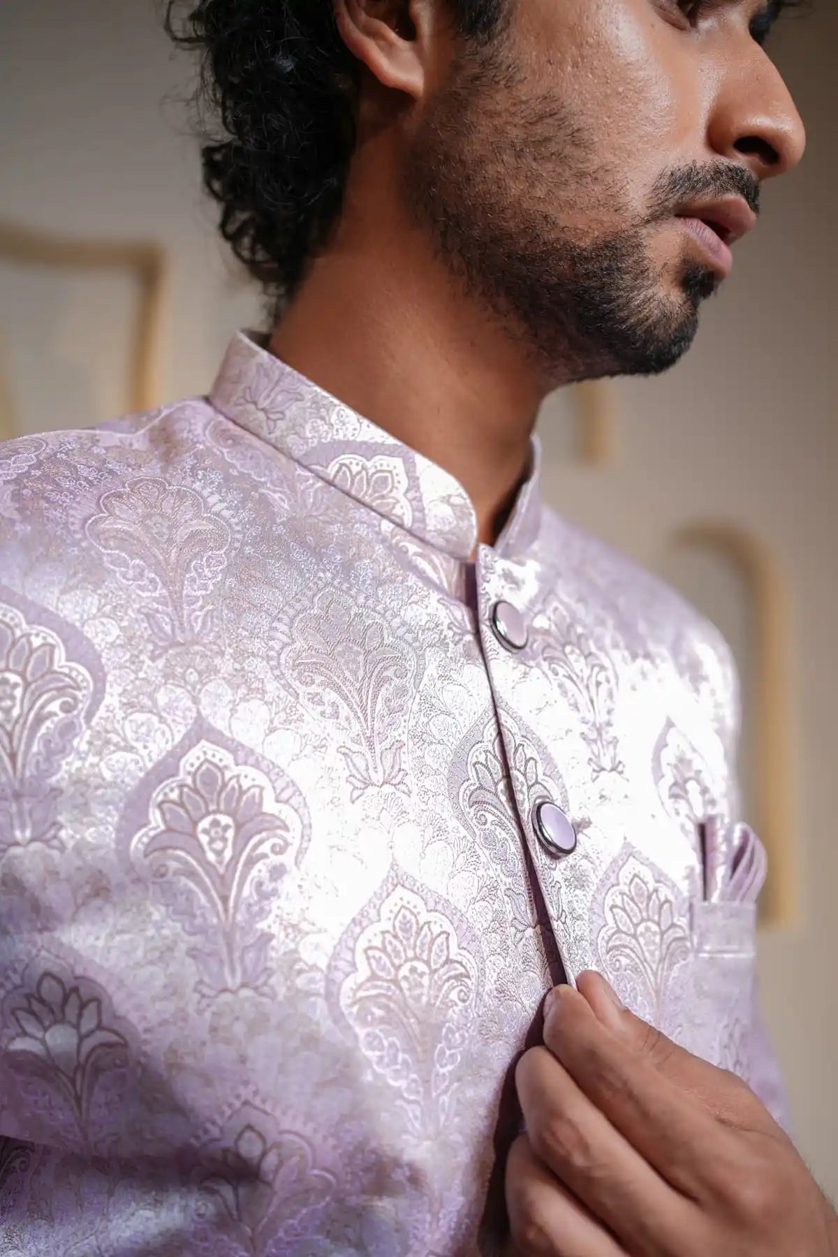 Lilac Regal Indo-Western, Designer Jacquard Indo-Western - Kavarsa
