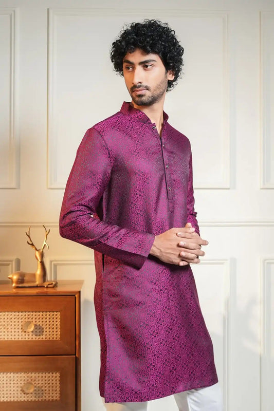 Maroon Kurta, Designer Jacquard Kurta - Kavarsa