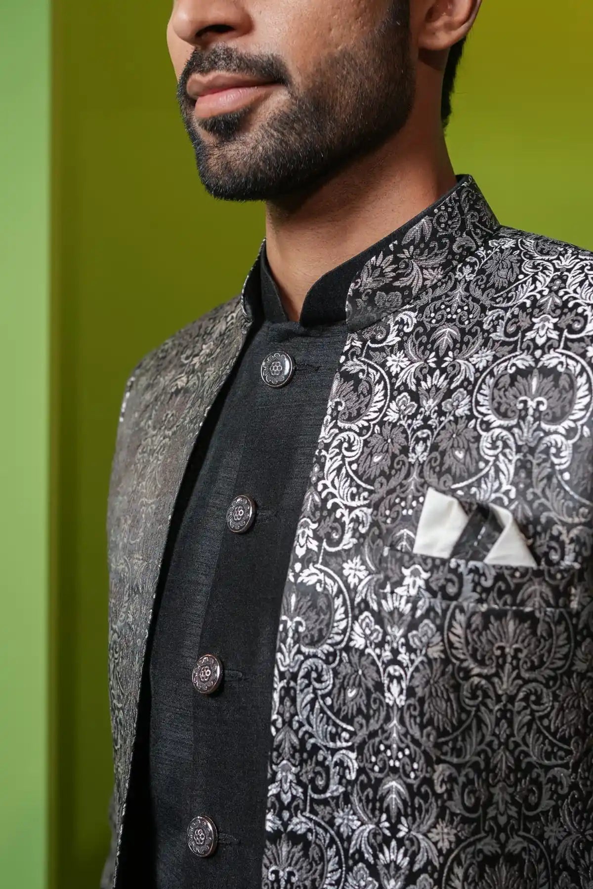 Mesmerizing Silver And Black Jacquard Indo-Western 2-PC - Kavarsa