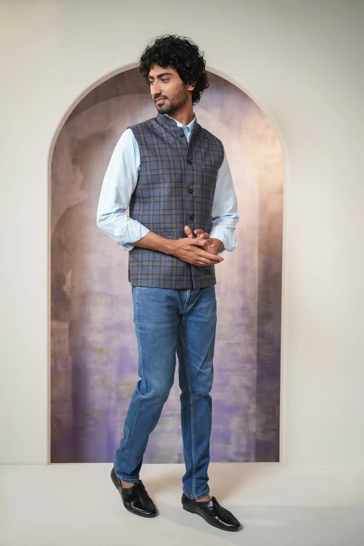 Mordern Checks Nehru Jacket, Formal Nehru Jacket - Kavarsa