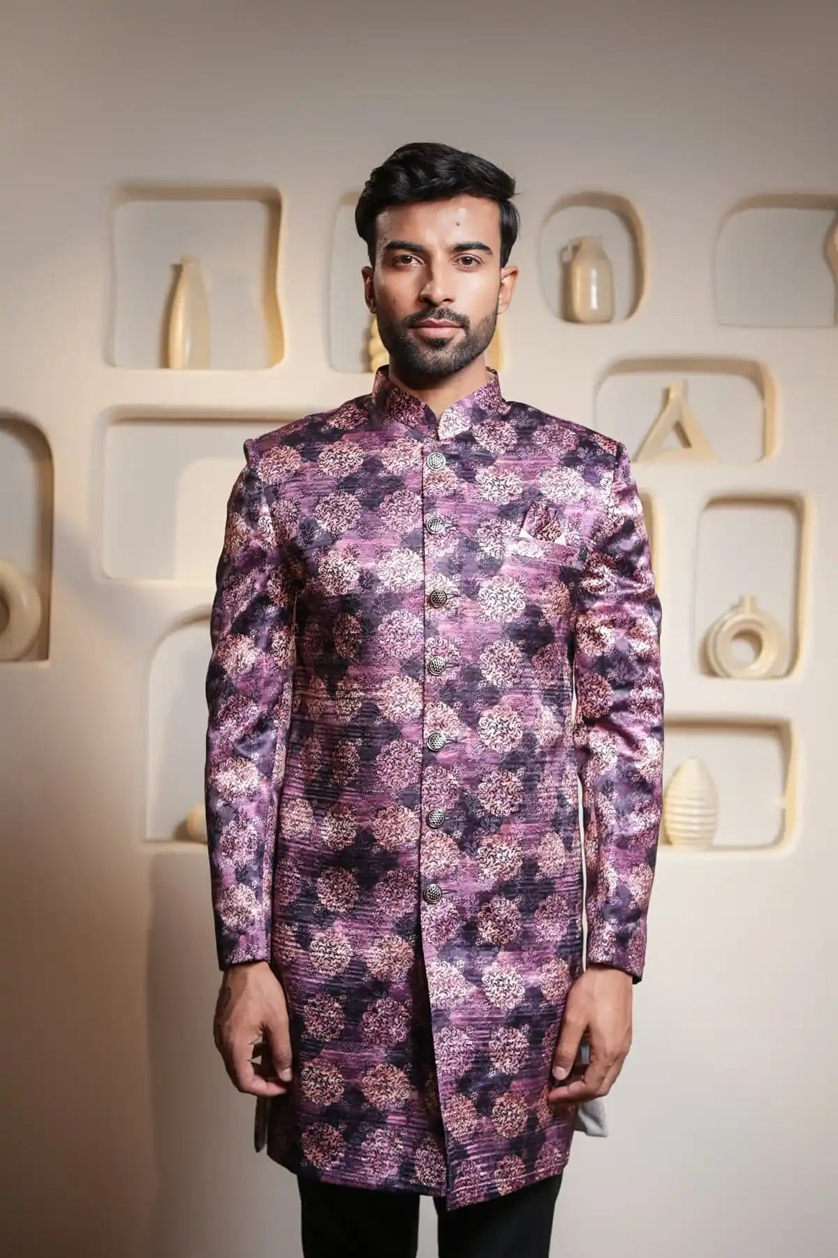 Multicolor Brocade Indo-Western Sherwani, Digital Indo-Western - Kavarsa