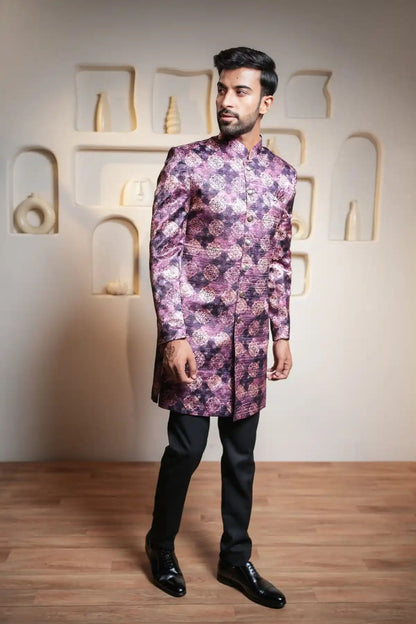 Multicolor Brocade Indo-Western Sherwani, Digital Indo-Western - Kavarsa