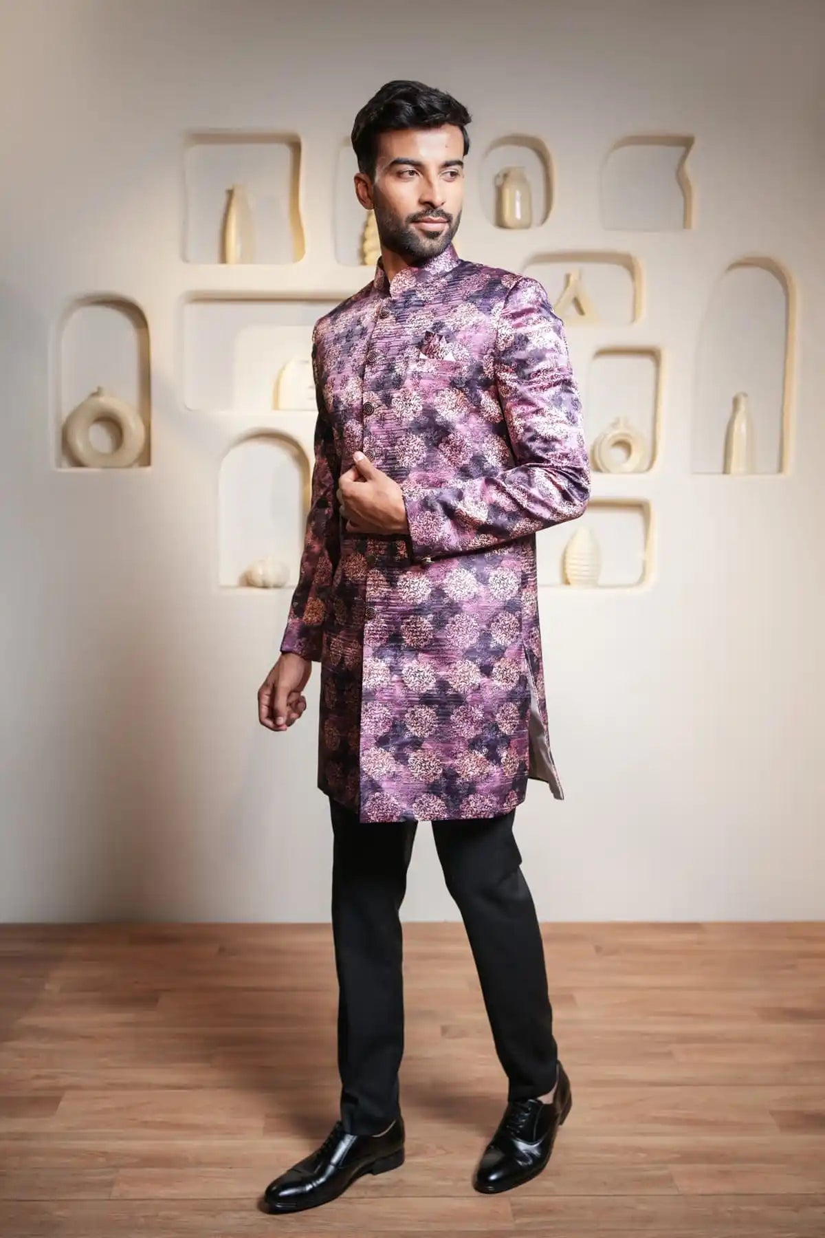 Multicolor Brocade Indo-Western Sherwani, Digital Indo-Western - Kavarsa