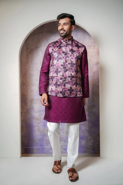 Multicolor Nehru Jacket, Digital Print Nehru Jacket - Kavarsa