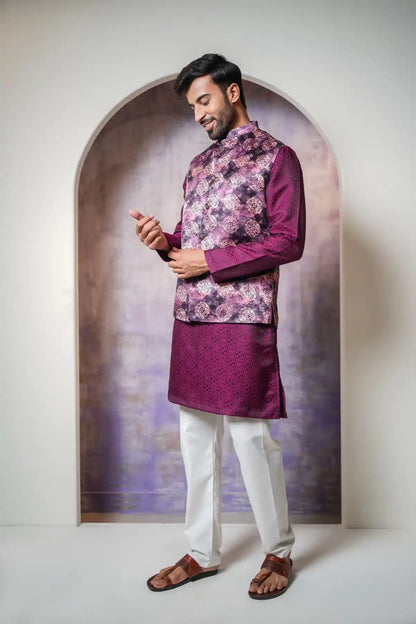 Multicolor Nehru Jacket, Digital Print Nehru Jacket - Kavarsa