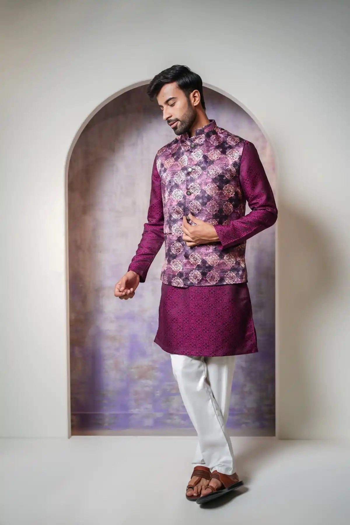 Multicolor Nehru Jacket, Digital Print Nehru Jacket - Kavarsa