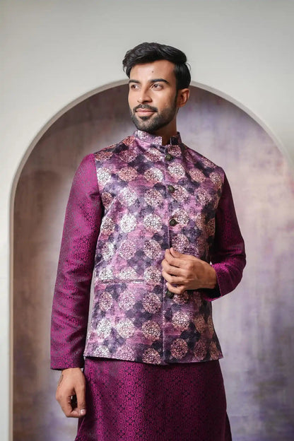 Multicolor Nehru Jacket, Digital Print Nehru Jacket - Kavarsa