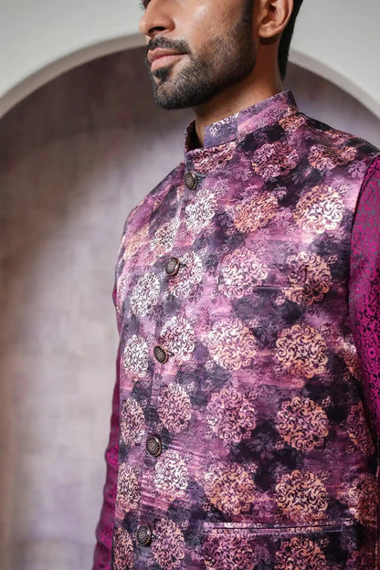 Multicolor Nehru Jacket, Digital Print Nehru Jacket - Kavarsa